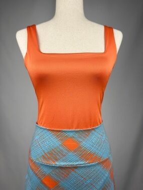 Orange Square Neck Bodysuit Tank Top Fitted Stretch Size Medium